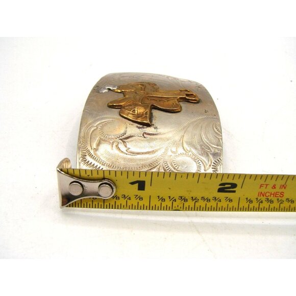 Justin Nickel Silver Gold Saddle Belt Buckle Western Ranch Roping Bullriding Vtg - Picture 8 of 9